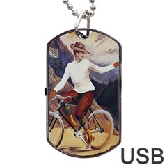 Woman On Bicycle Dog Tag Usb Flash (one Side) by vintage2030