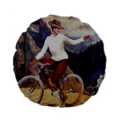 Woman On Bicycle Standard 15  Premium Flano Round Cushions by vintage2030