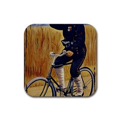 Policeman On Bicycle Rubber Coaster (square)  by vintage2030