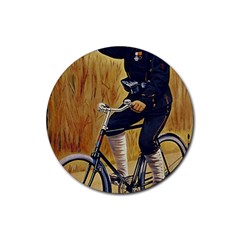 Policeman On Bicycle Rubber Coaster (round)  by vintage2030