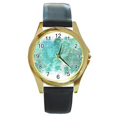 Splash Teal Round Gold Metal Watch by vintage2030