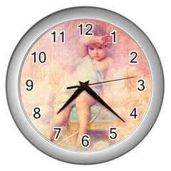 Baby In Clouds Wall Clock (silver) by vintage2030