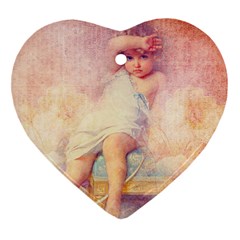 Baby In Clouds Heart Ornament (two Sides) by vintage2030