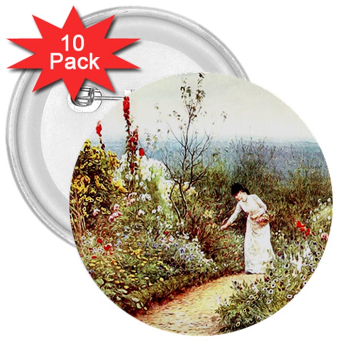 Lady And Scenery 3  Buttons (10 pack) 