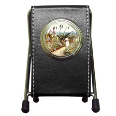 Lady And Scenery Pen Holder Desk Clock