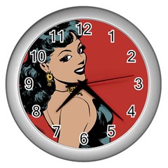 Comic Girl Wall Clock (silver) by vintage2030