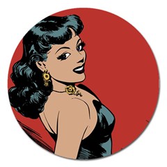 Comic Girl Magnet 5  (round)