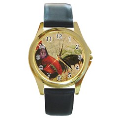 Rooster Round Gold Metal Watch