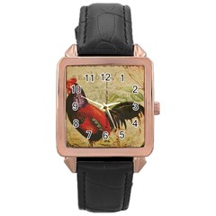 Rooster Rose Gold Leather Watch 