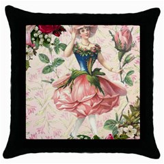 Flower Girl Throw Pillow Case (black) by vintage2030