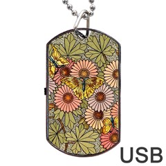 Flower And Butterfly Dog Tag Usb Flash (two Sides) by vintage2030