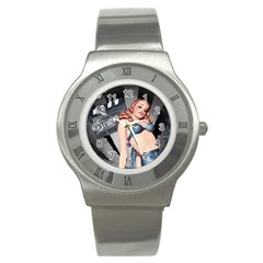 Retro Pin Up Girl Blue Stainless Steel Watch by vintage2030