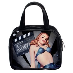 Retro Pin Up Girl Blue Classic Handbag (two Sides) by vintage2030