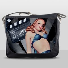 Retro Pin Up Girl Blue Messenger Bag by vintage2030