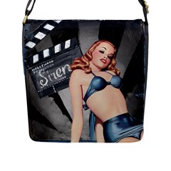 Retro Pin Up Girl Blue Flap Closure Messenger Bag (l) by vintage2030