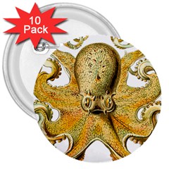 Gold Octopus 3  Buttons (10 Pack)  by vintage2030