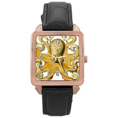 Gold Octopus Rose Gold Leather Watch 