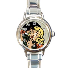 Hugging Retro Couple Round Italian Charm Watch by vintage2030