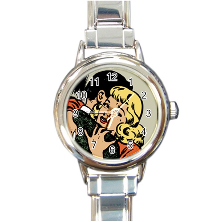 Hugging Retro Couple Round Italian Charm Watch