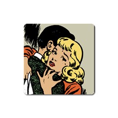 Hugging Retro Couple Square Magnet by vintage2030