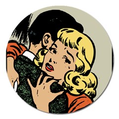 Hugging Retro Couple Magnet 5  (round) by vintage2030