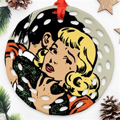 Hugging Retro Couple Ornament (round Filigree) by vintage2030