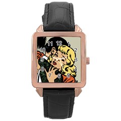 Hugging Retro Couple Rose Gold Leather Watch  by vintage2030