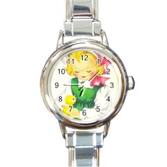 Girl 1731722 1920 Round Italian Charm Watch by vintage2030