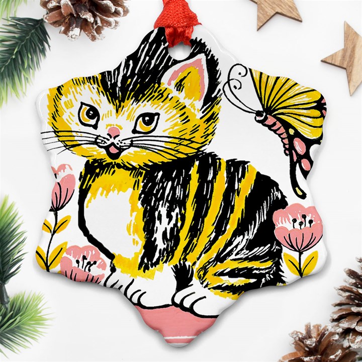 Cat 1348502 1920 Snowflake Ornament (Two Sides)