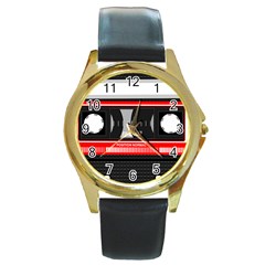 Compact Cassette Round Gold Metal Watch by vintage2030