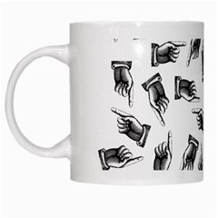 Pointing Finger Pattern White Mugs by Valentinaart