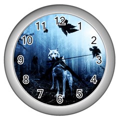 Wolfs Wall Clock (silver) by Valentinaart