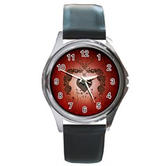 Wonderful Heart With Decorative Elements Round Metal Watch by FantasyWorld7