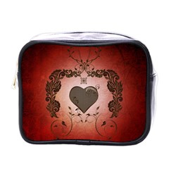 Wonderful Heart With Decorative Elements Mini Toiletries Bag (one Side) by FantasyWorld7