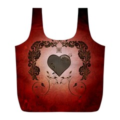 Wonderful Heart With Decorative Elements Full Print Recycle Bag (l) by FantasyWorld7