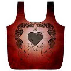 Wonderful Heart With Decorative Elements Full Print Recycle Bag (xl) by FantasyWorld7