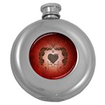 Wonderful Heart With Decorative Elements Round Hip Flask (5 oz) Front