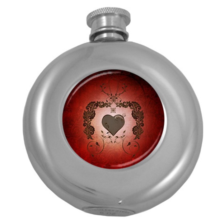 Wonderful Heart With Decorative Elements Round Hip Flask (5 oz)