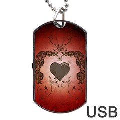 Wonderful Heart With Decorative Elements Dog Tag Usb Flash (two Sides) by FantasyWorld7