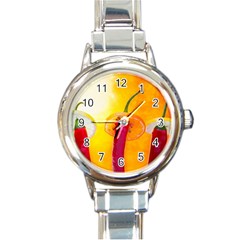 Three Red Chili Peppers Round Italian Charm Watch by FunnyCow