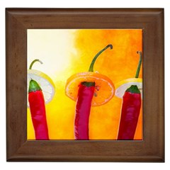 Three Red Chili Peppers Framed Tiles by FunnyCow