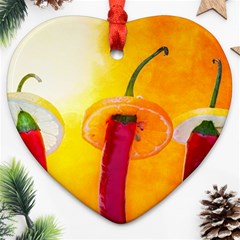 Three Red Chili Peppers Ornament (heart) by FunnyCow