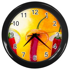 Three Red Chili Peppers Wall Clock (black) by FunnyCow