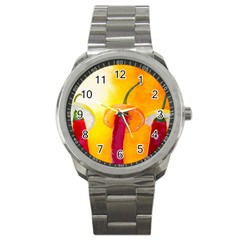 Three Red Chili Peppers Sport Metal Watch by FunnyCow