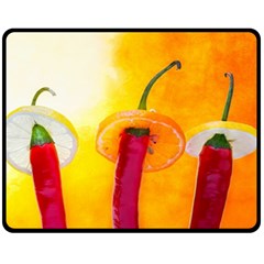 Three Red Chili Peppers Fleece Blanket (medium)  by FunnyCow