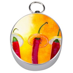 Three Red Chili Peppers Silver Compasses by FunnyCow