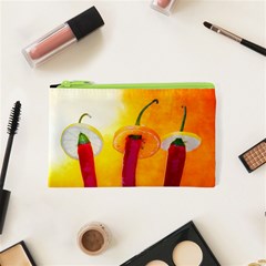 Three Red Chili Peppers Cosmetic Bag (xs) by FunnyCow