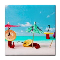 Red Chili Peppers On The Beach Tile Coasters by FunnyCow