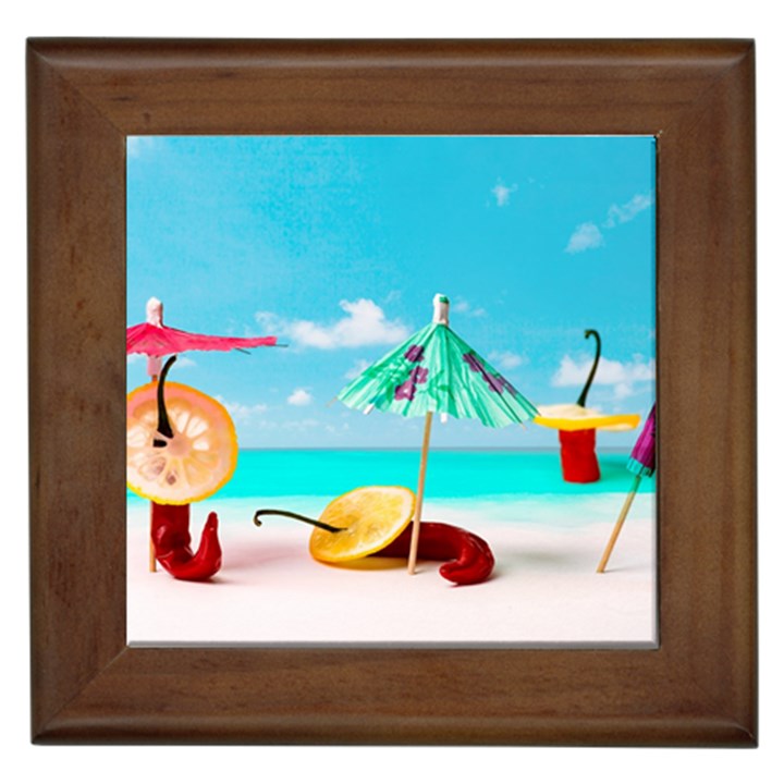 Red Chili Peppers On The Beach Framed Tiles