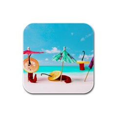 Red Chili Peppers On The Beach Rubber Square Coaster (4 Pack)  by FunnyCow